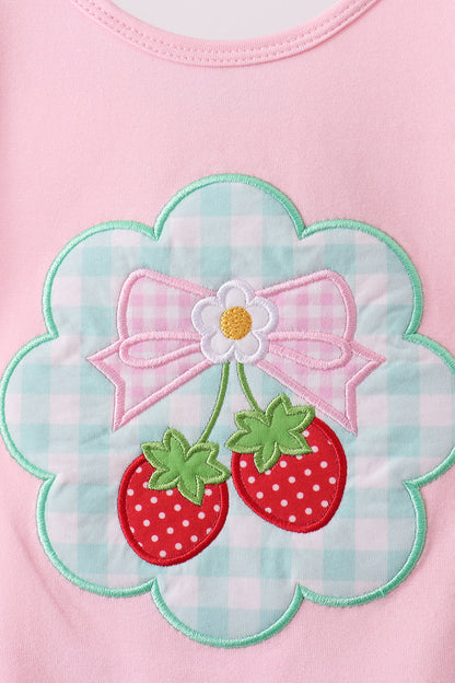 Pink Strawberry Appliqué Knit Girls Set