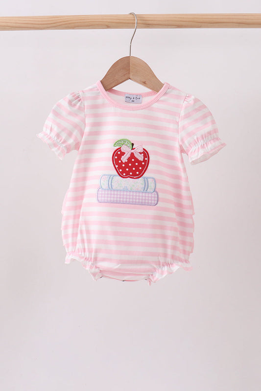 Pink Stripe Apple Book Appliqué Baby Bubble