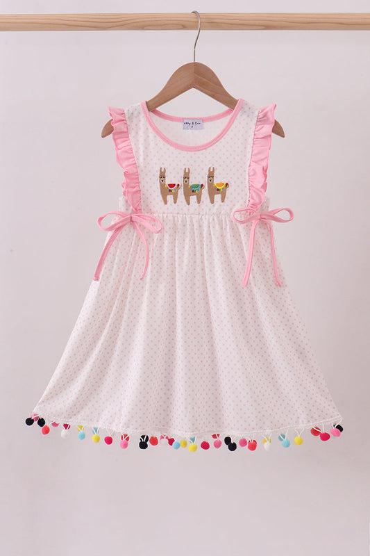 Pink alpaca embroidery ruffle girl's dress