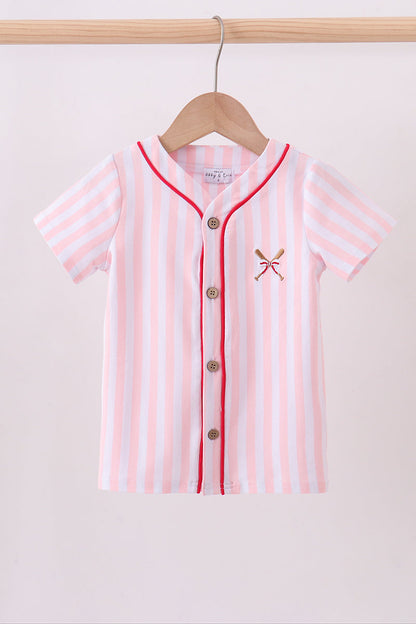 Pink baseball bow stripe top