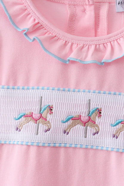 Pink carousel smocked ruffle skorts set