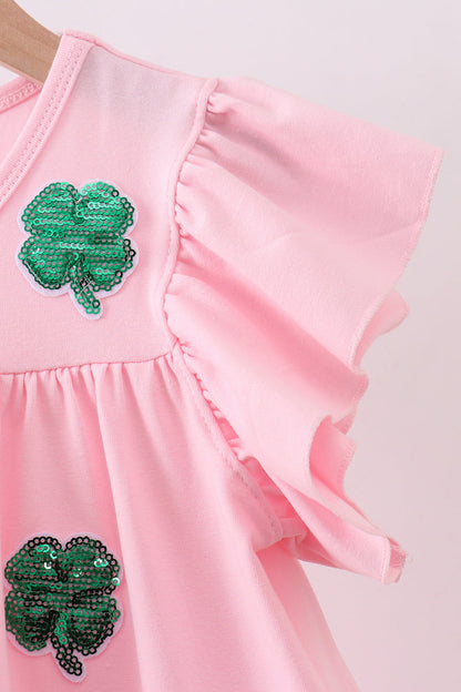 Pink clover sequin ruffle girl's dress