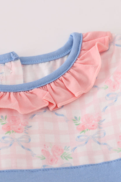 Pink floral print ruffle dress