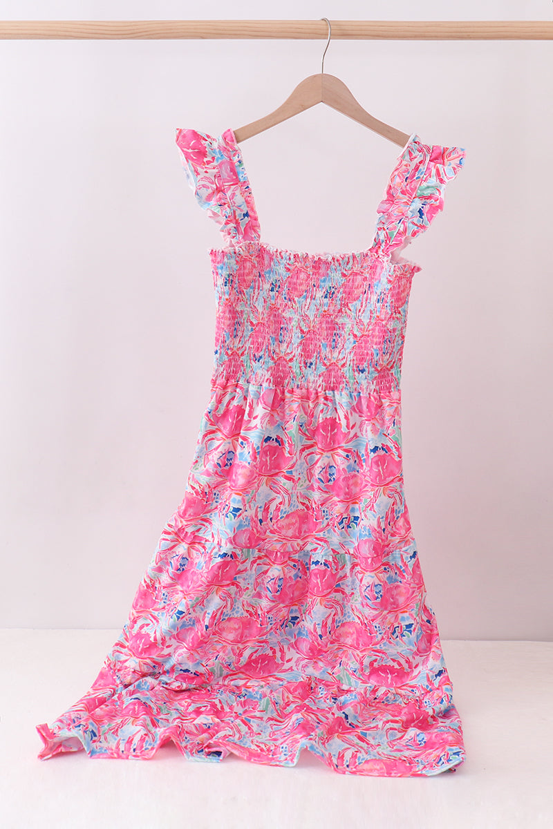 Pink floral smocked ruffle mom & me tiered dress