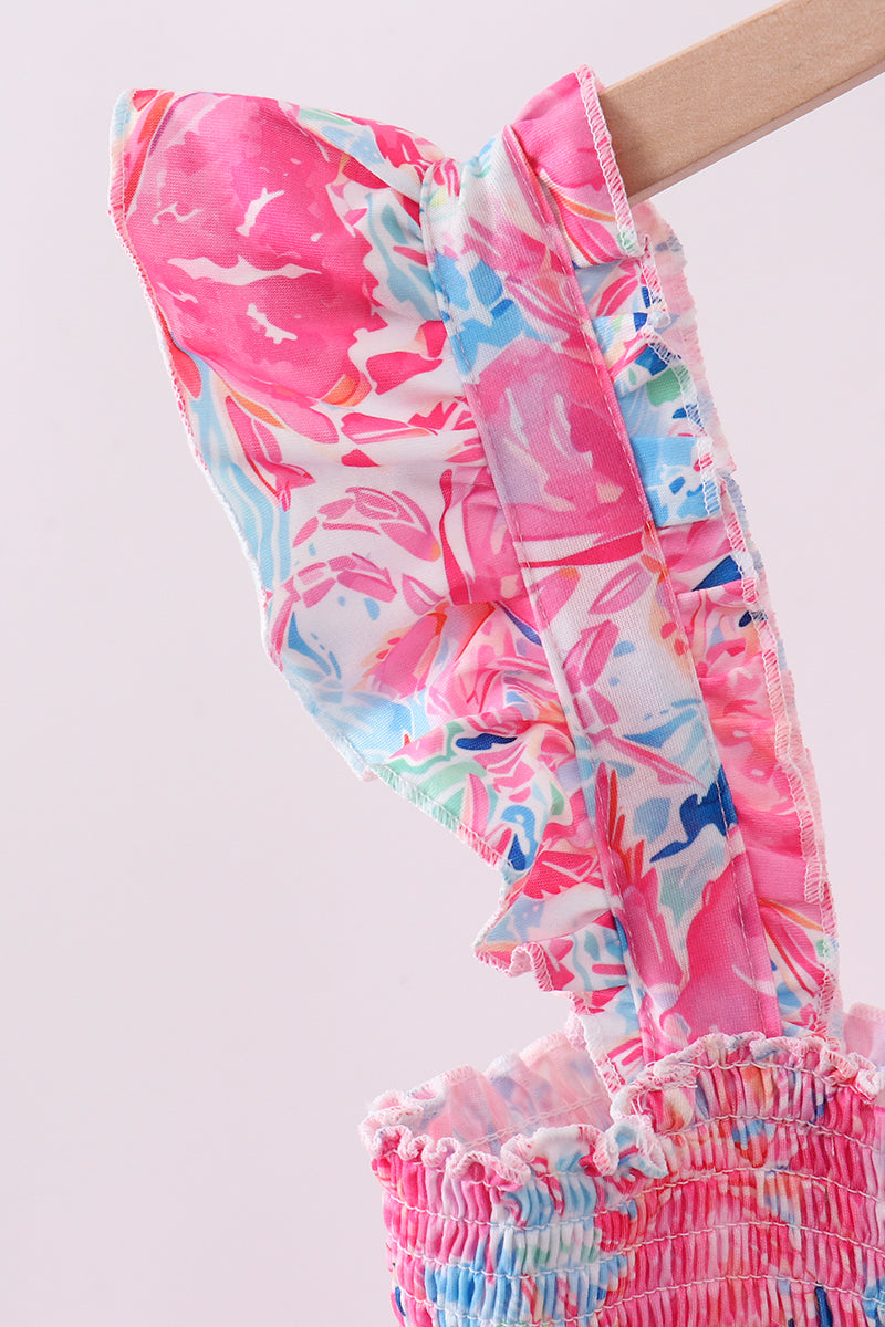 Pink floral smocked ruffle mom & me tiered dress