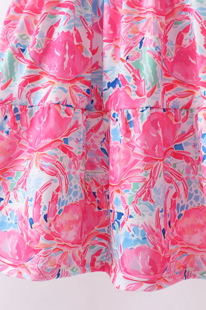 Pink floral smocked ruffle mom & me tiered dress