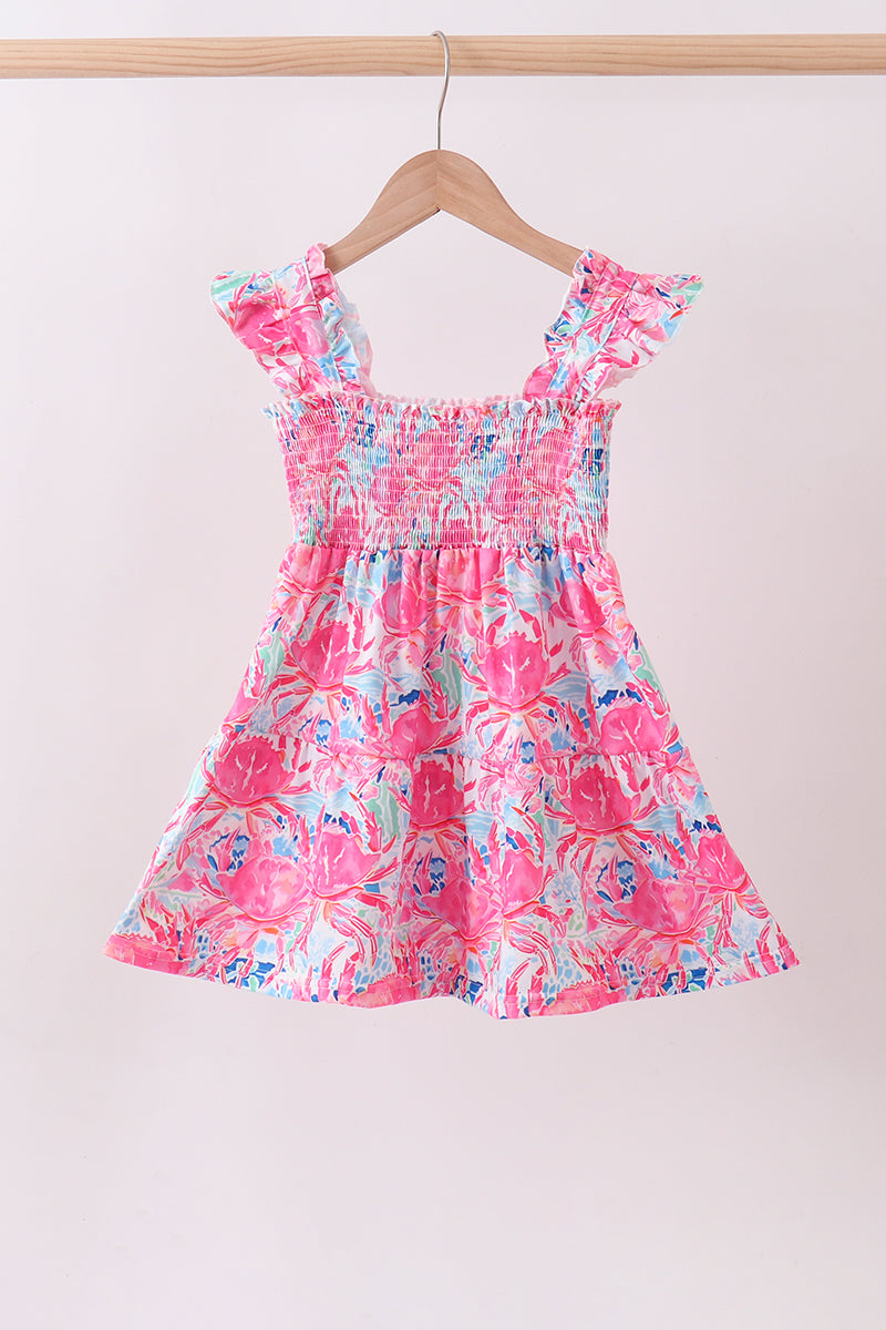 Pink floral smocked ruffle mom & me tiered dress