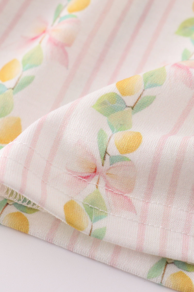Pink lemon print bow ruffle bloomer set