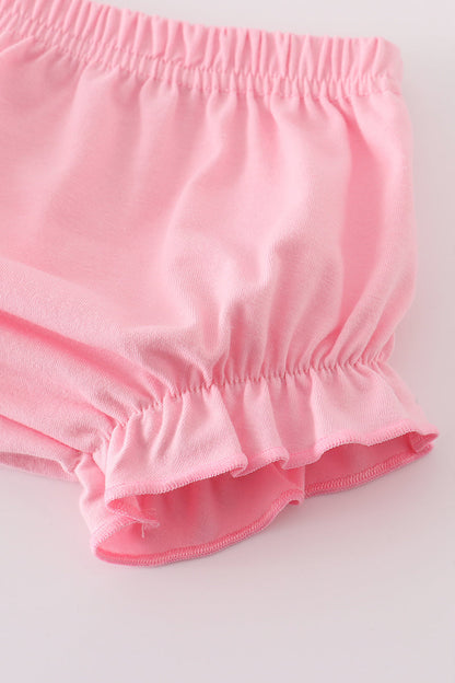 Pink lemon print bow ruffle bloomer set
