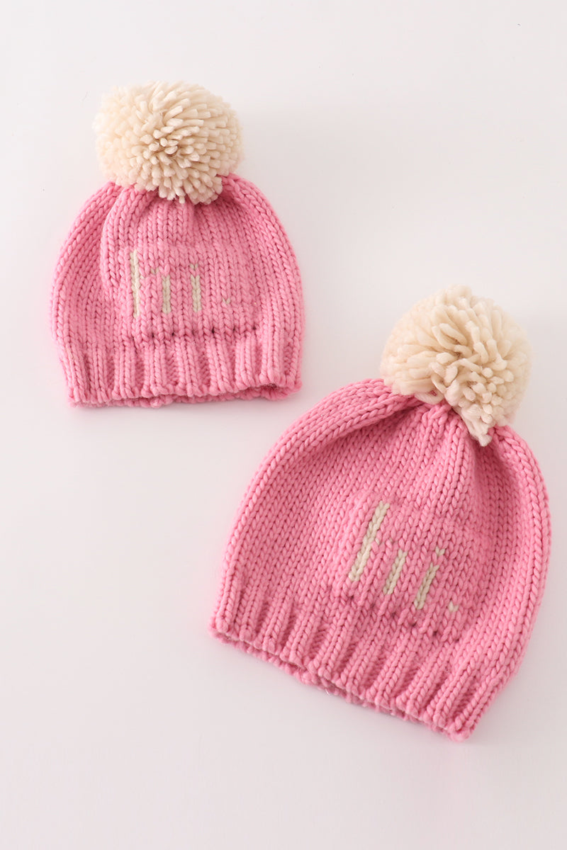 Gorro de punto con pompón rosa