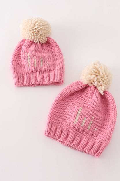 Gorro de punto con pompón rosa