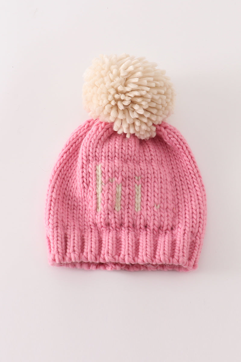 Gorro de punto con pompón rosa