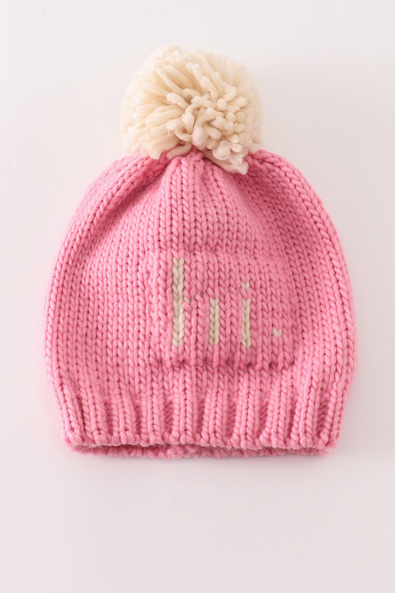 Gorro de punto con pompón rosa