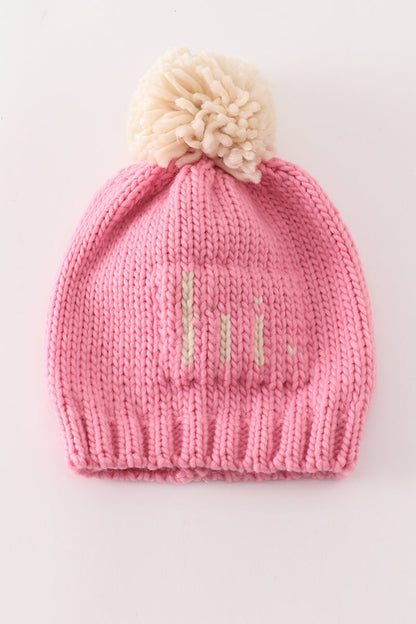 Gorro de punto con pompón rosa