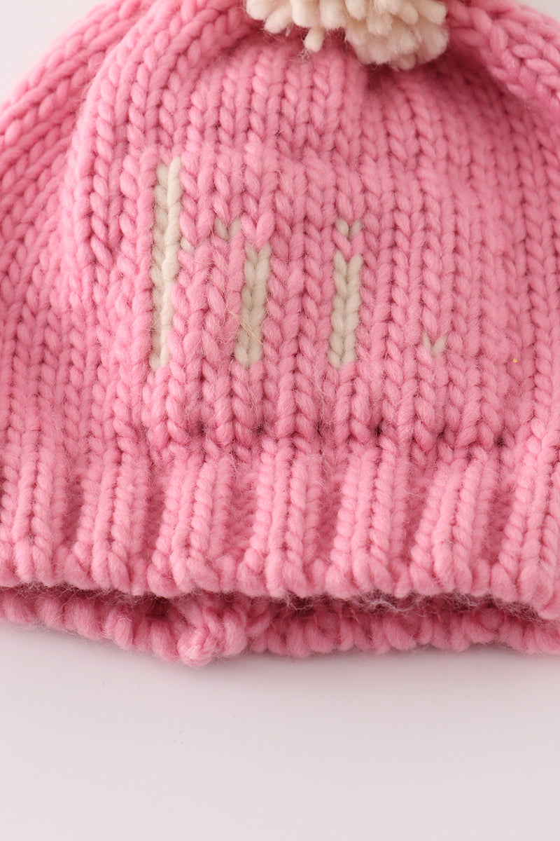 Gorro de punto con pompón rosa