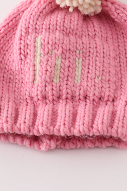 Gorro de punto con pompón rosa
