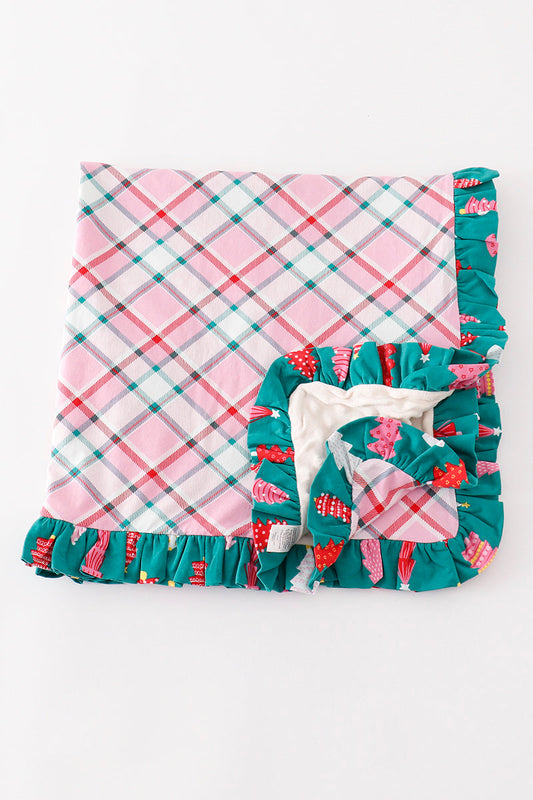 Platinum Pink plaid ruffle soft knitted blanket - Ella Jane Lifestyle Boutique