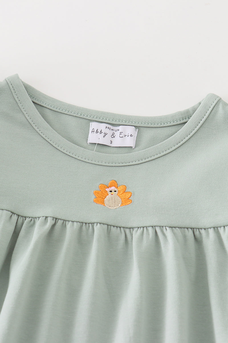 Premium Green turkey embroidery girl set - Ella Jane Lifestyle Boutique