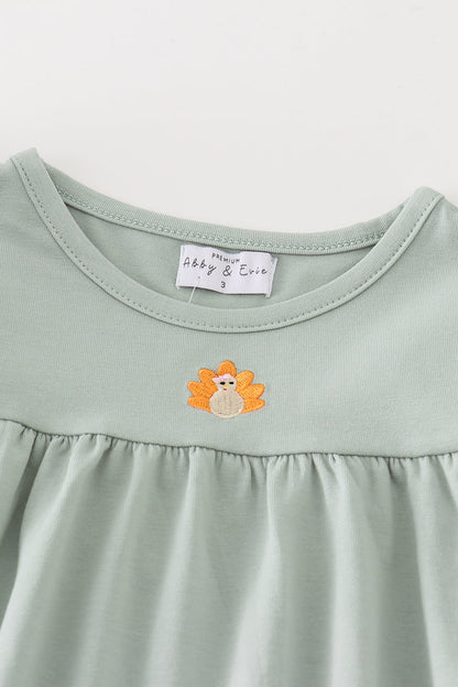 Premium Green turkey embroidery girl set - Ella Jane Lifestyle Boutique