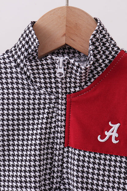 Blusa de cuadros vichy con bordado Alabama en color granate de primera calidad