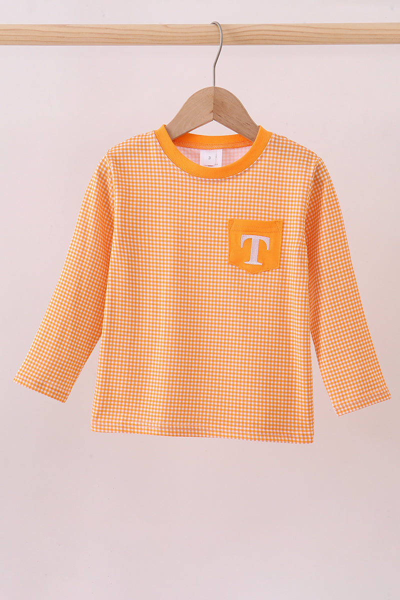 Blusa de cuadros vichy con bordado de Tennessee en color naranja premium