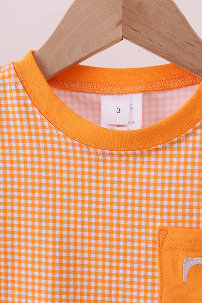 Blusa de cuadros vichy con bordado de Tennessee en color naranja premium