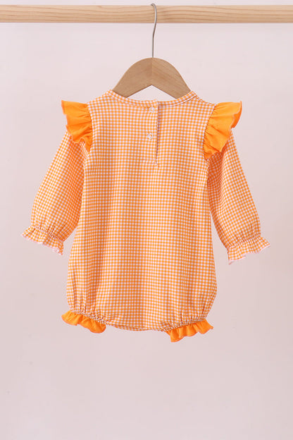 Burbuja con volantes de cuadros vichy bordados con diseño de cachorro de fútbol americano de Tennessee en color naranja premium