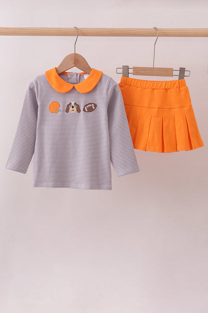 Conjunto de falda pantalón con bordado de fútbol de rayas naranjas de Tennessee de primera calidad
