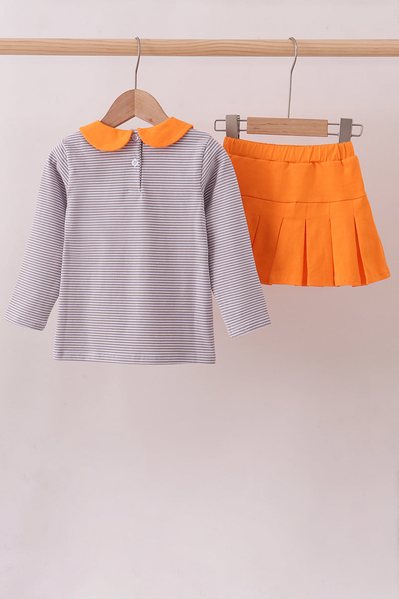 Conjunto de falda pantalón con bordado de fútbol de rayas naranjas de Tennessee de primera calidad