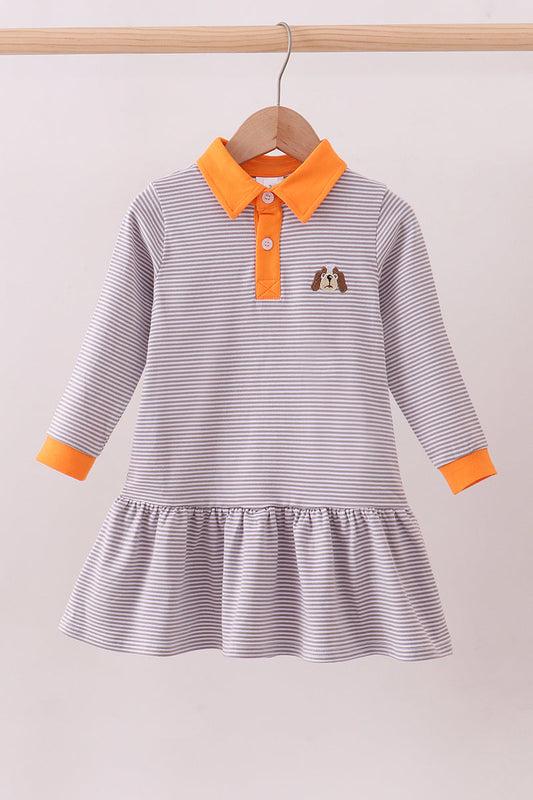 Premium Orange Tennessee stripe puppy embroidery dress