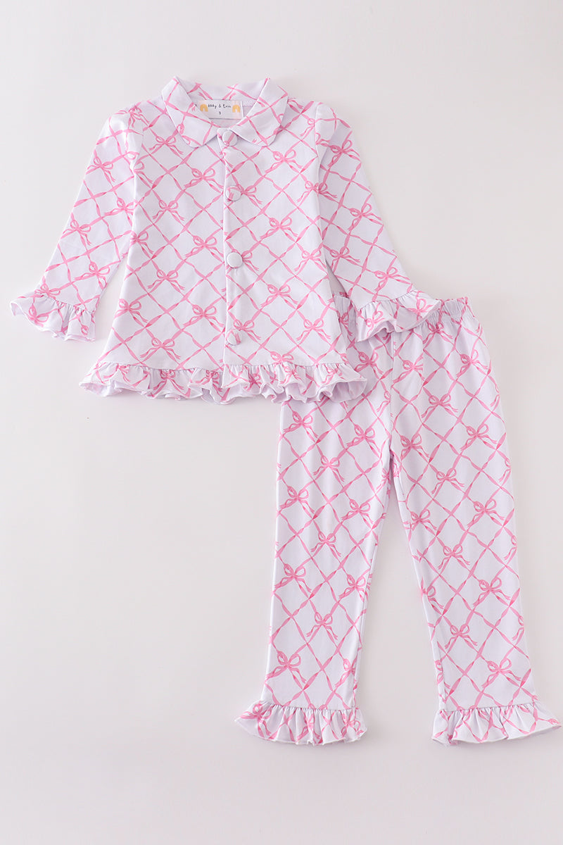 Premium Pink bow tie girl pajamas set - Ella Jane Lifestyle Boutique