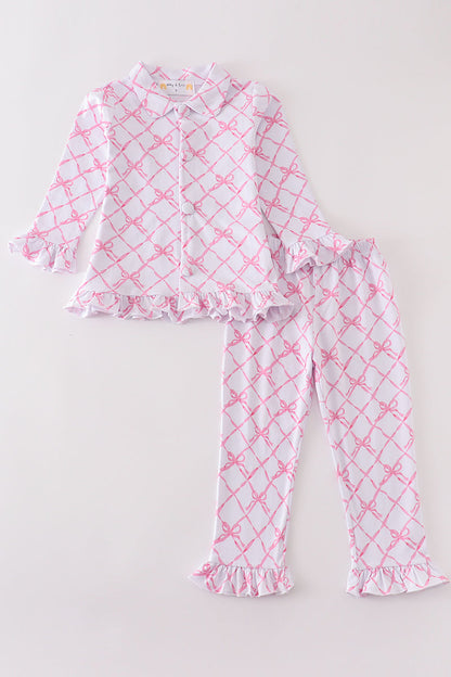 Premium Pink bow tie girl pajamas set - Ella Jane Lifestyle Boutique
