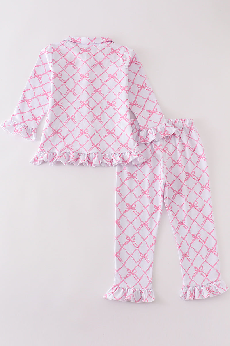 Premium Pink bow tie girl pajamas set - Ella Jane Lifestyle Boutique