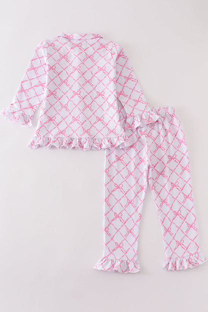 Premium Pink bow tie girl pajamas set - Ella Jane Lifestyle Boutique