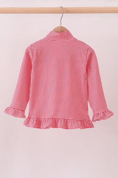 Premium red Georgia embroidery ruffle top