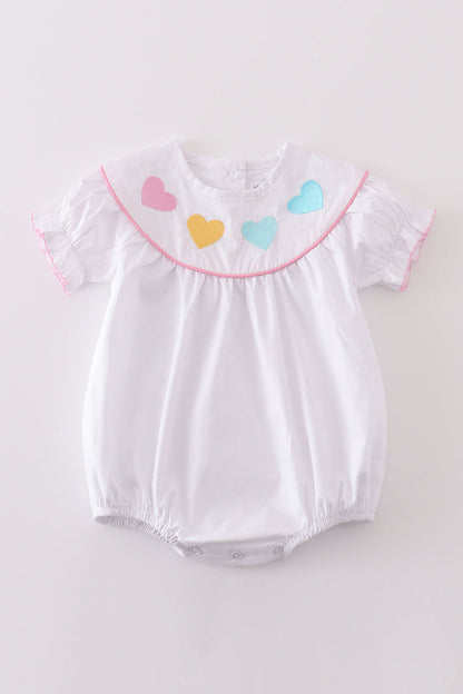 Premium white valentine heart embroidery girl bubble - Ella Jane Lifestyle Boutique