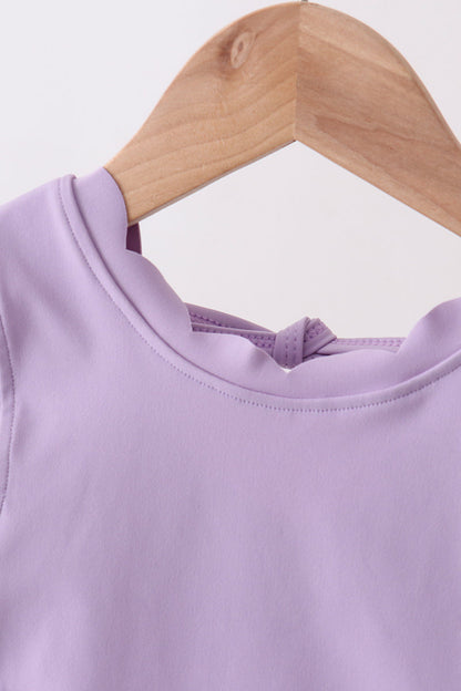 Purple Floral Bow Crop Top & Skorts Set for Girls