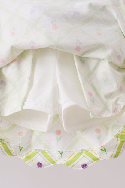 Purple Floral Bow Crop Top & Skorts Set for Girls