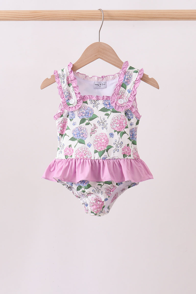 Purple Hydrangea UPF One-Piece Girls Swimsuit