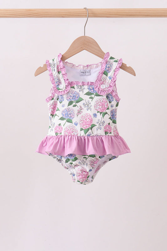 Purple Hydrangea UPF One-Piece Girls Swimsuit