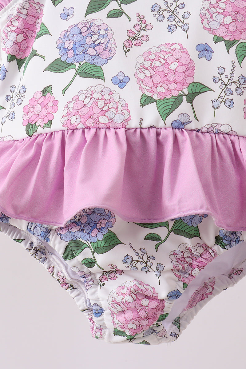 Purple Hydrangea UPF One-Piece Girls Swimsuit