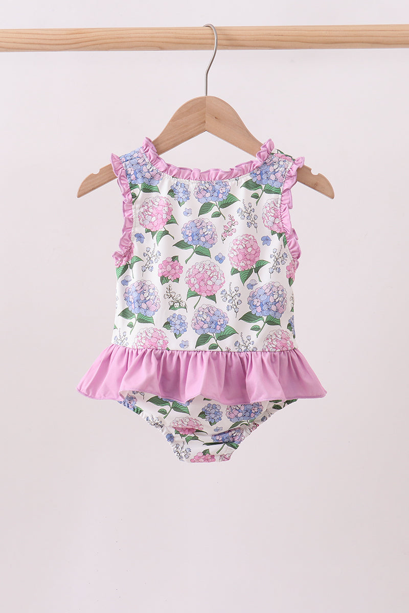 Purple Hydrangea UPF One-Piece Girls Swimsuit