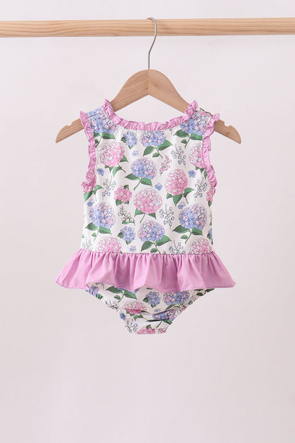 Purple Hydrangea UPF One-Piece Girls Swimsuit