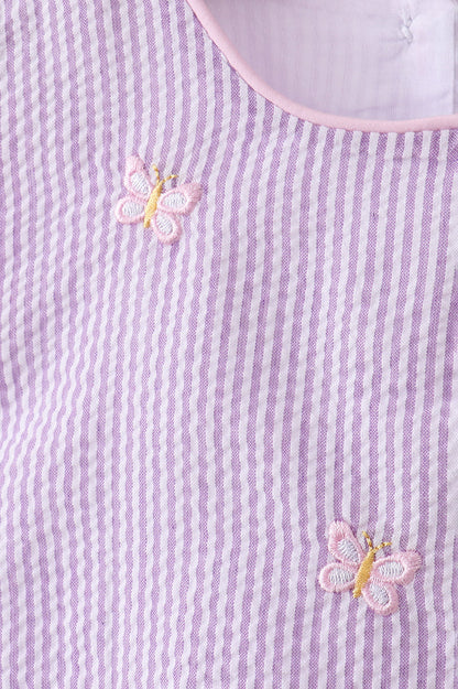 Purple Seersucker Butterfly Embroidery Shorts Set