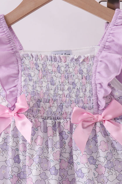 Purple floral smocked ruffle bloomer set