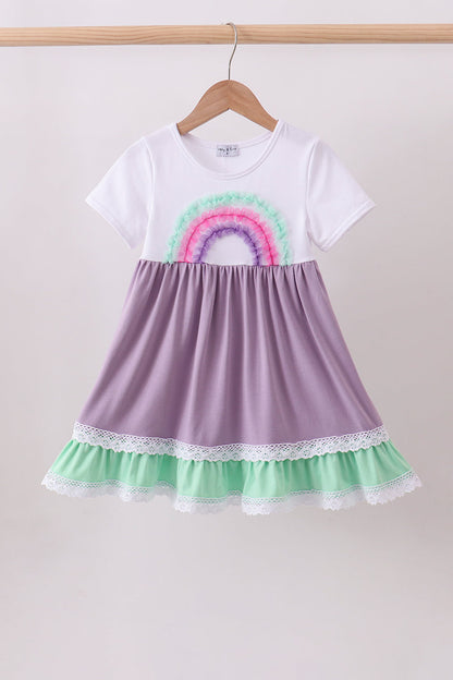 Purple lace rainbow ruffle girl's dress