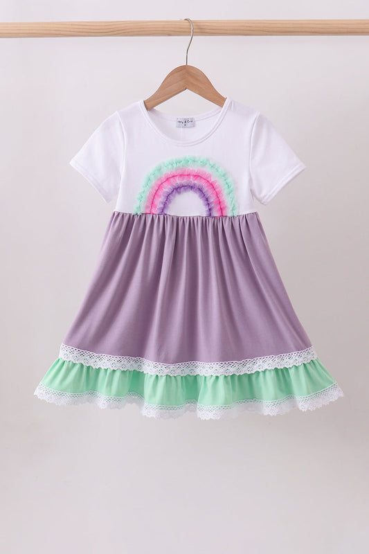 Purple lace rainbow ruffle girl's dress