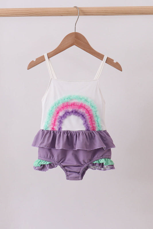 Purple lace rainbow ruffle one-piece girl's swimsuit