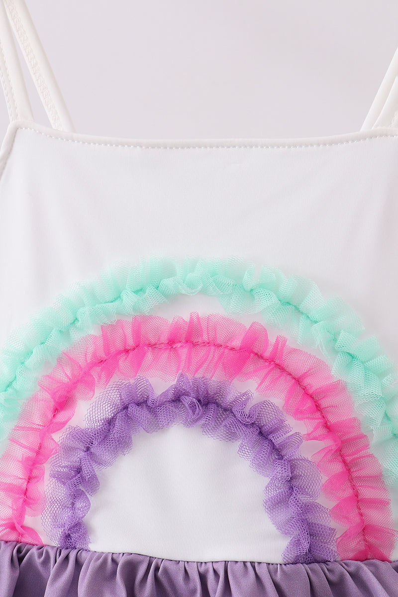 Purple lace rainbow ruffle one-piece girl's swimsuit