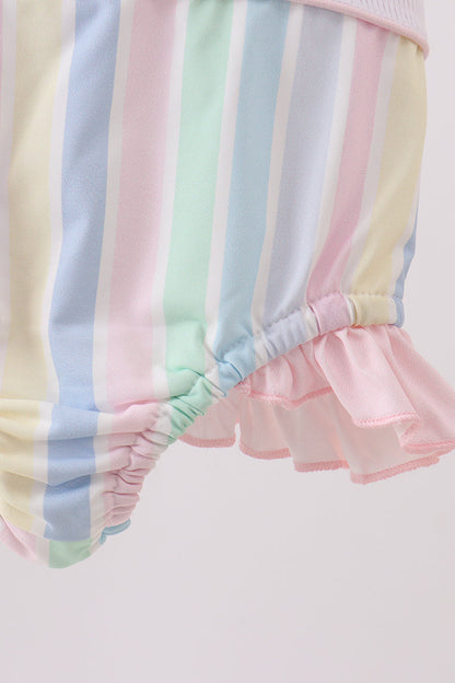 Rainbow Stripe Butterfly Smocked Ruffle One-Piece Girls Swimsuit